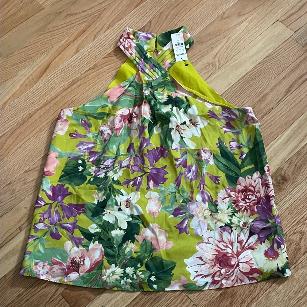 Express Floral Halter Neck Blouse - Green and Purple